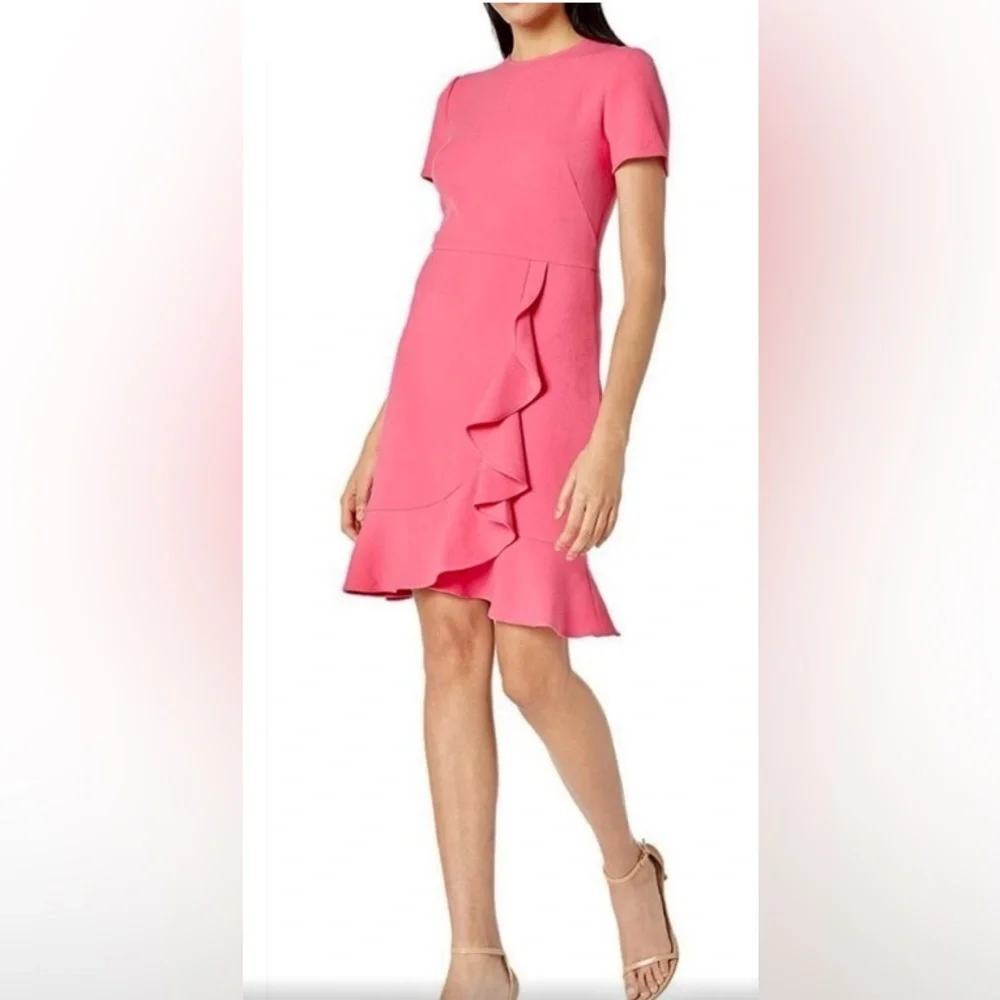 Shoshanna Pink Dress Cascading Ruffle Designer Boutique Career Spring Summer 4 S - Picture 2 of 6